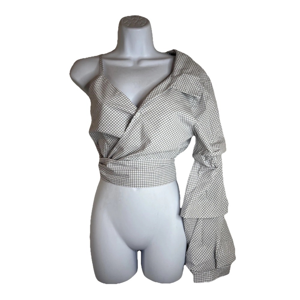 NWT‎ J.O.A. Los Angeles Black And White One Shoulder Tie Around Wrap Top Medium